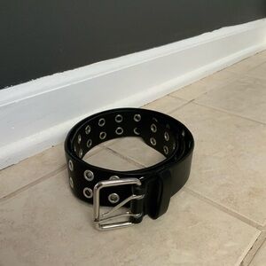 Women’s Black Belt with Silver Grommet Double Eyelets Edgy